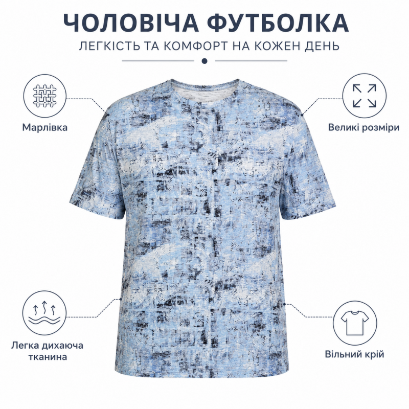 Футболка чоловіча Cracow марлевка 6XL-9XL - великі розміри, вільний крій, 7XL,Блакитний