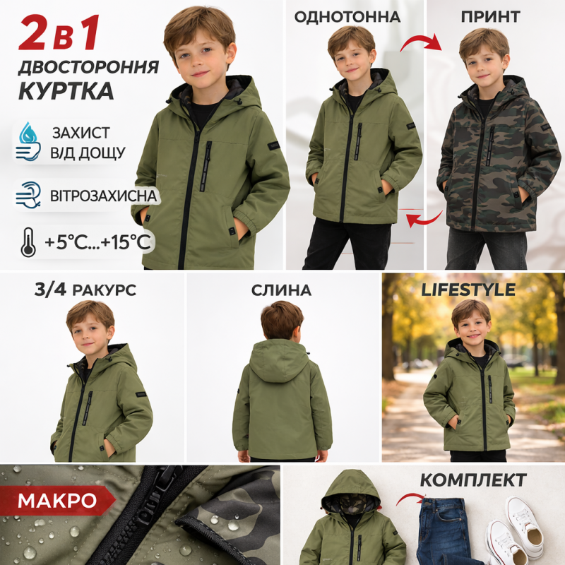 Куртка двостороння дитяча Happy House демісезонна для хлопчика 2 в 1, 110, Оливковий