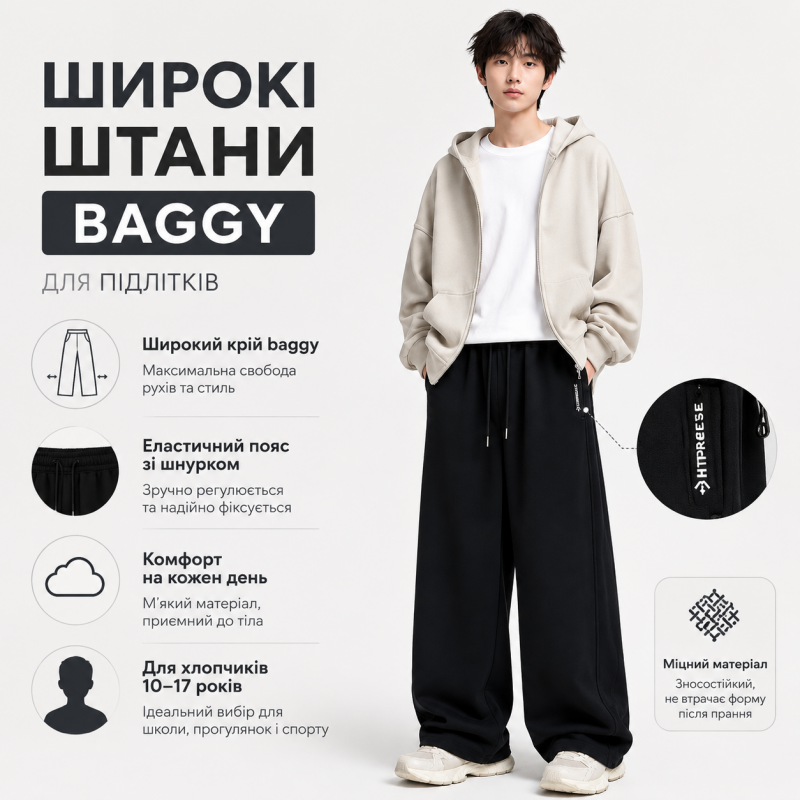 Спортивні штани GMWL для хлопчика 10-17 років baggy широкі підліткові,Чорний, 152