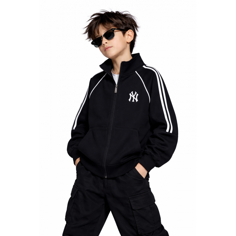 Зип худи для хлопчика oversize KBYG на блискавці без капюшона комір стійка щільне,Чорний, 140