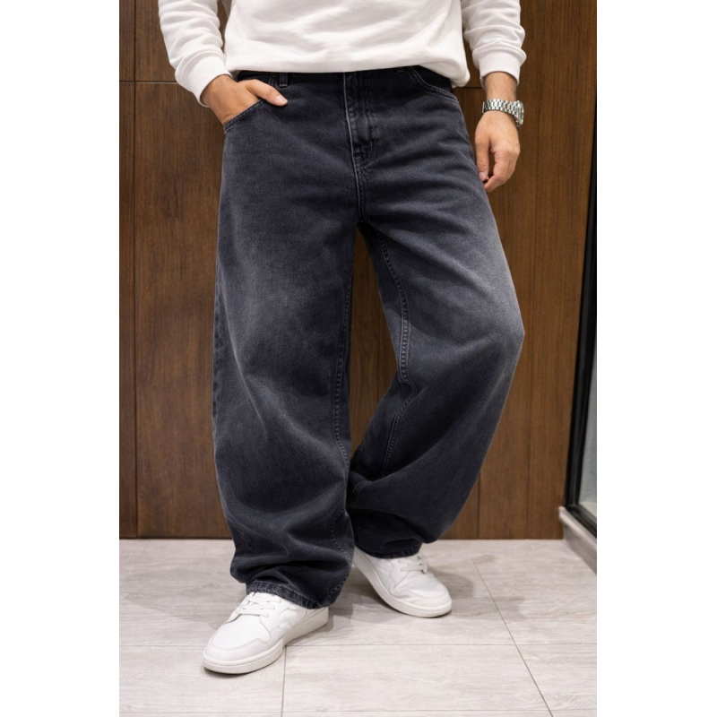 Чоловічі джинси baggy John Lucca широкі прямі streetwear оверсайз із щільного деніму 100% бавовна,34 Графіт
