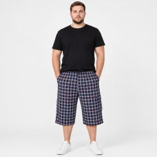 Чоловічі бриджі Sport в клітинку XL-5XL - легкі шорти з карго кишенею, Темно-синій з червоним, 4XL