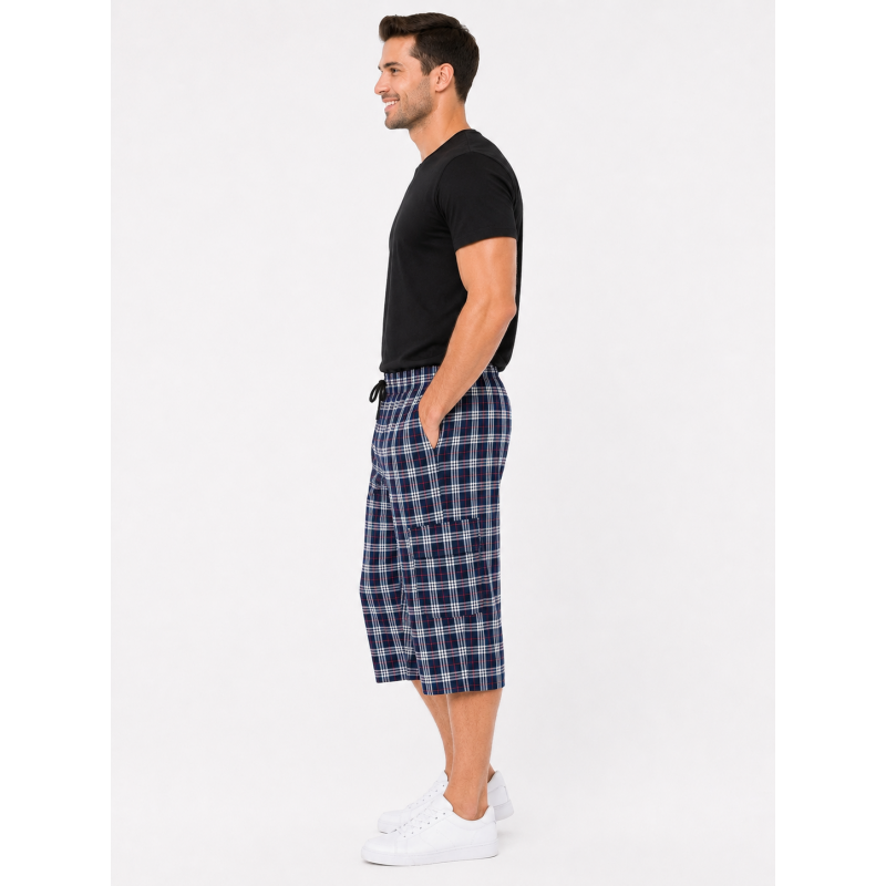 Чоловічі бриджі Sport в клітинку XL-5XL - легкі шорти з карго кишенею, Темно-синій з червоним, 4XL