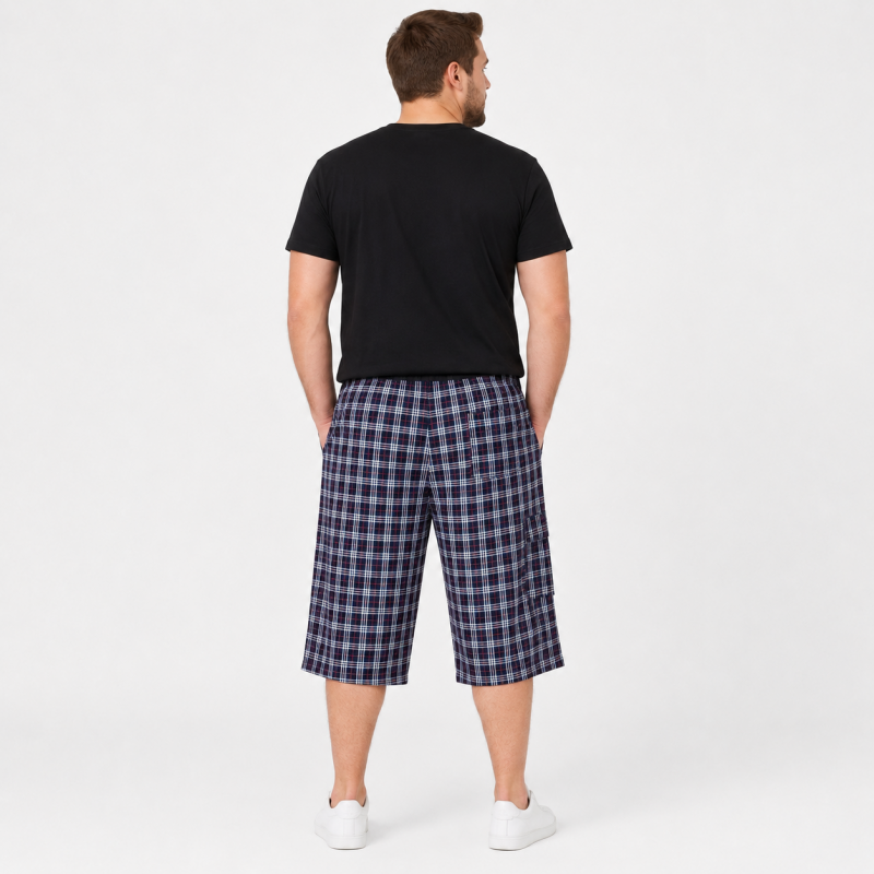 Чоловічі бриджі Sport в клітинку XL-5XL - легкі шорти з карго кишенею, Темно-синій з червоним, XXXL