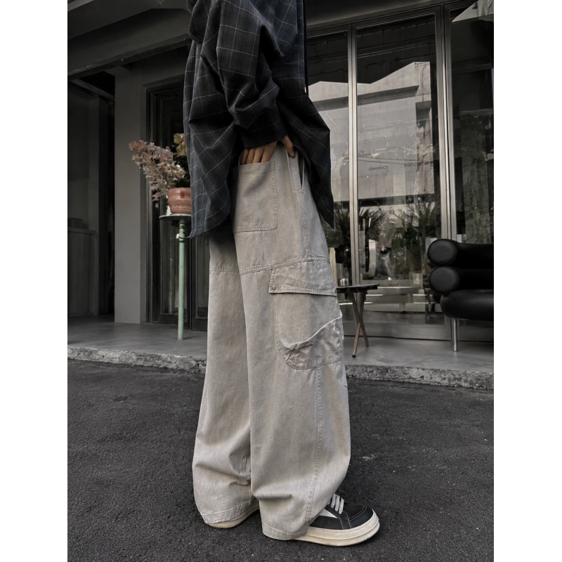 Широкі джинси карго AMXK для хлопчика підлітка baggy 12-17 років, Пісочний 176
