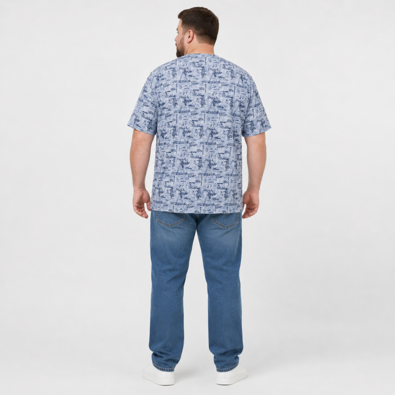 Футболка чоловіча Red-Down 6XL-9XL марлевка - великі розміри, повномірна посадка, 9XL, Білий з синім