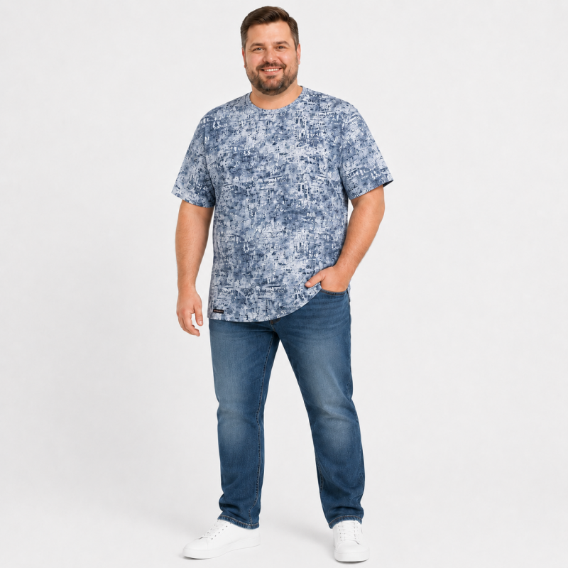 Футболка чоловіча Red-Down 6XL-9XL марлевка - великі розміри, повномірна посадка, 8XL, Білий з синім