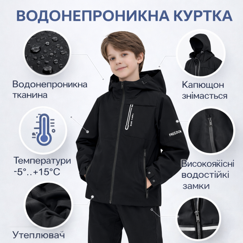 Куртка для хлопчика Happy House 4-10 років водовідштовхувальна дитяча куртка весна осінь40, Чорний