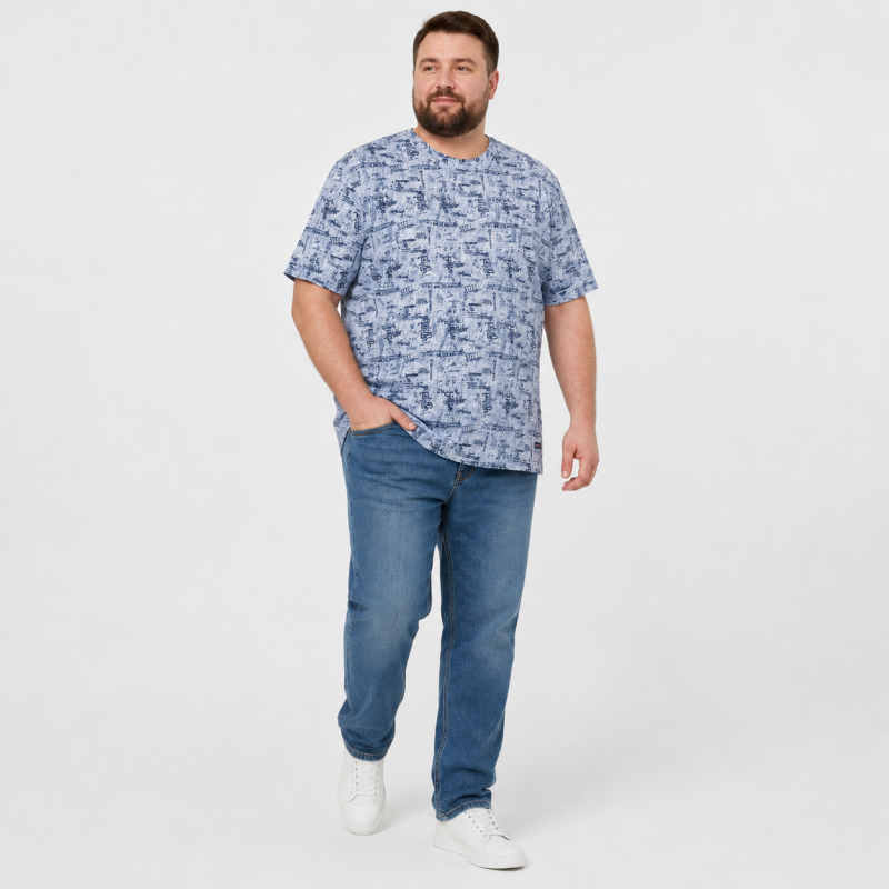 Футболка чоловіча Red-Down 6XL-9XL марлевка - великі розміри, повномірна посадка, 7XL, Білий з синім