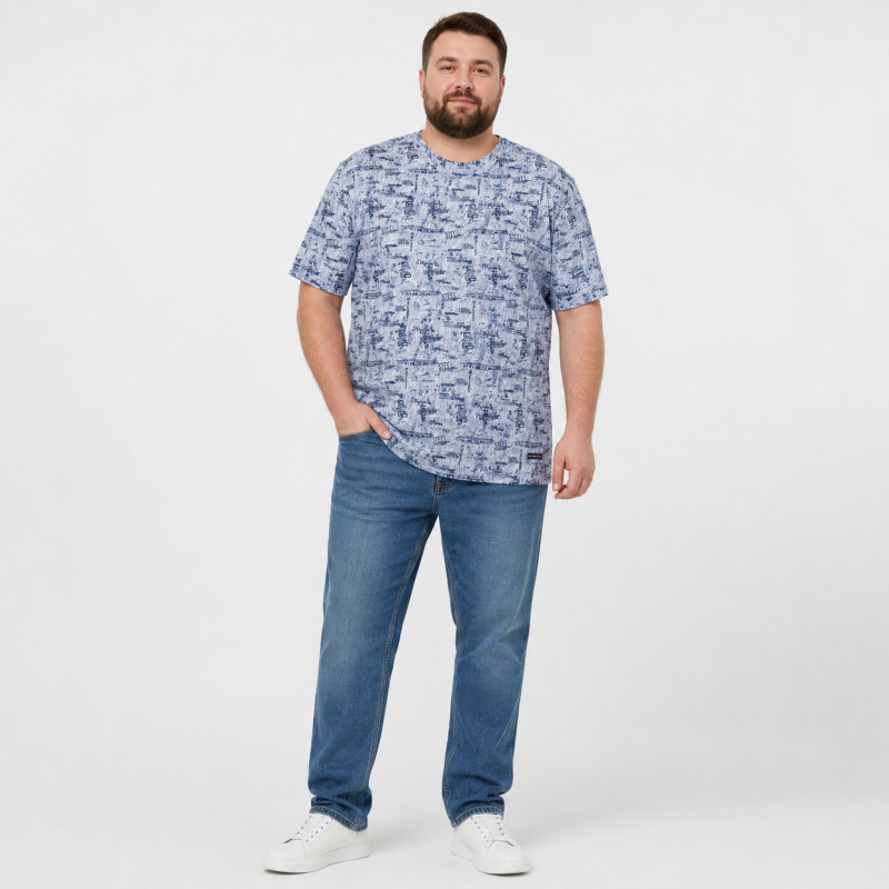 Футболка чоловіча Red-Down 6XL-9XL марлевка - великі розміри, повномірна посадка, 6XL, Білий з синім