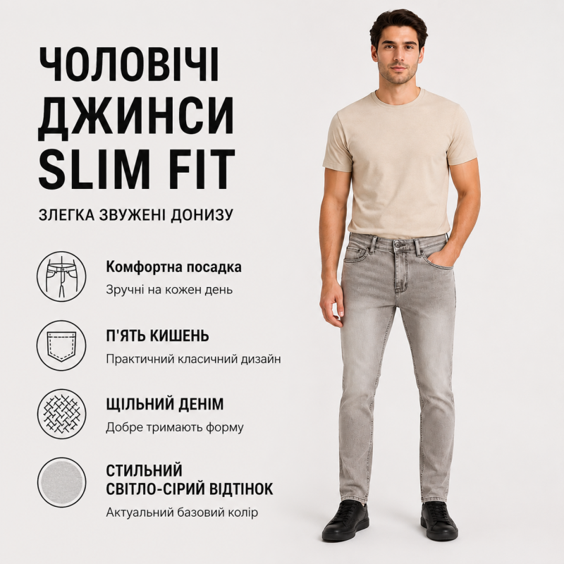 Чоловічі джинси CDEVOIR slim fit звужені, 30 Світло-сірий