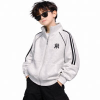 Зип худи для хлопчика oversize KBYG на блискавці без капюшона комір стійка щільне, Світло-сірий, 152