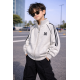 Зип худи для хлопчика oversize KBYG на блискавці без капюшона комір стійка щільне, Світло-сірий, 152