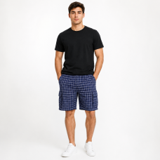 Шорти чоловічі Sport в клітинку 2XL-6XL — літні карго шорти на резинці, Темно-синій, XXL
