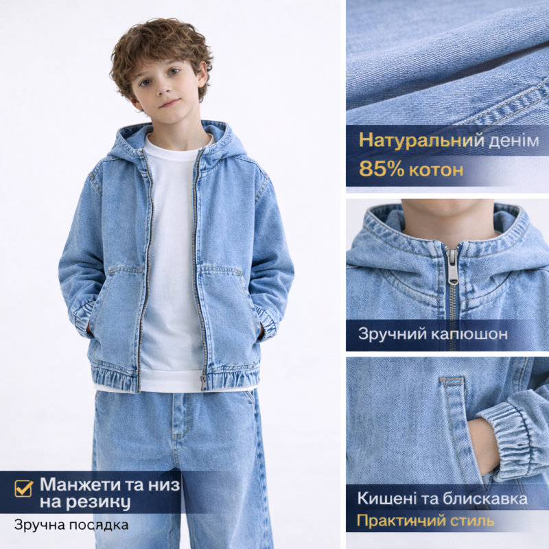 Джинсова куртка Happy House для хлопчика 7-16 років з капюшоном куртка підліткова,134-140, Блакитний