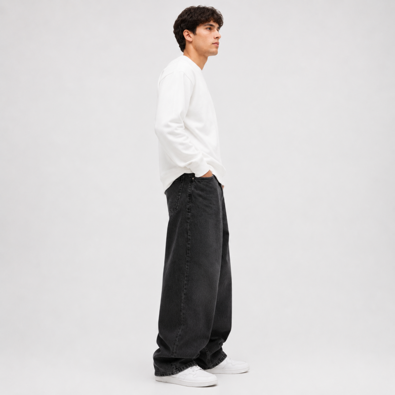 Чоловічі джинси baggy John Lucca широкі прямі streetwear оверсайз із щільного деніму 100% бавовна, 33 Чорний