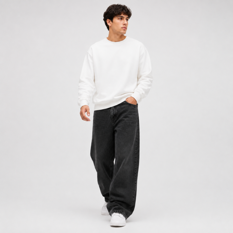 Чоловічі джинси baggy John Lucca широкі прямі streetwear оверсайз із щільного деніму 100% бавовна, 33 Чорний