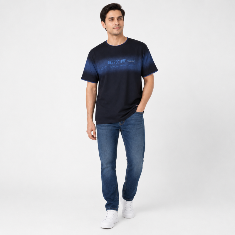 Футболка чоловіча Red-Down 2XL-5XL з манжетом - великі розміри, 95% бавовна 5% еластан,4XL,Чорний