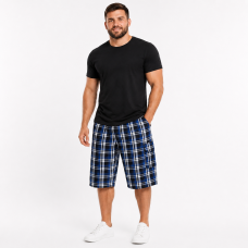 Чоловічі бриджі Sport в клітинку XL-5XL - легкі шорти з карго кишенею,Синій з білою, 4XL