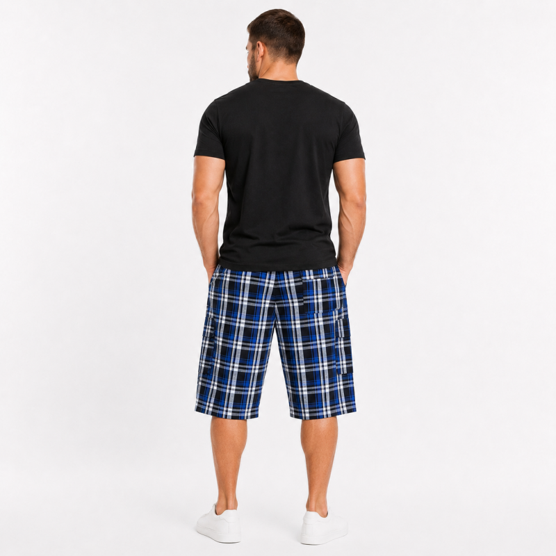 Чоловічі бриджі Sport в клітинку XL-5XL - легкі шорти з карго кишенею,Синій з білою, XXXL