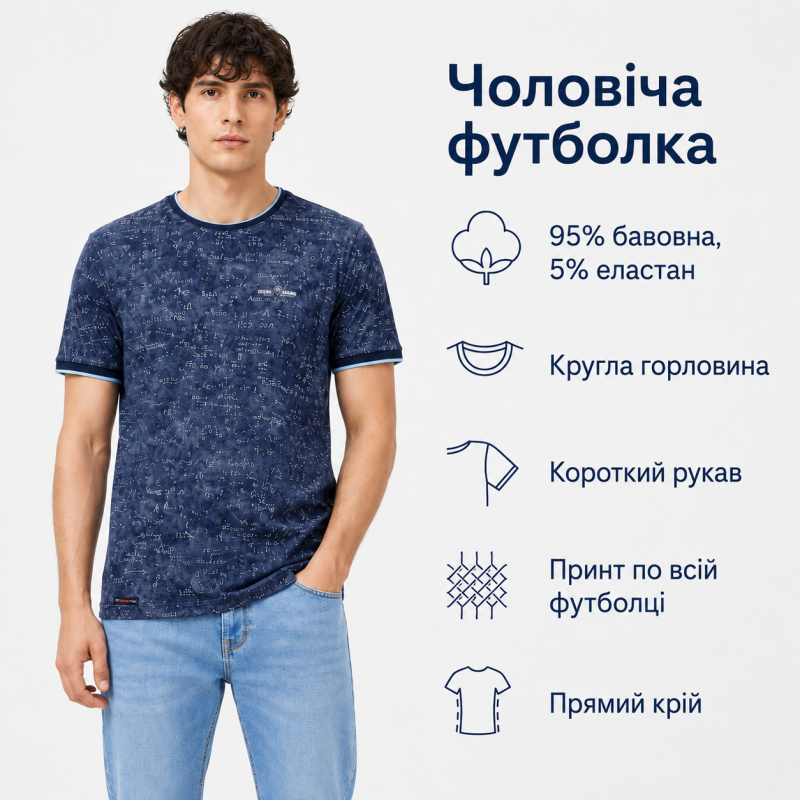 Футболка чоловіча Gaballi бавовна 95% еластан 5% - повномірна модель Туреччина,XXXL,Темно-синій