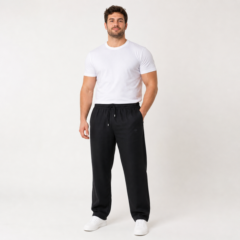 Штани Lonn чоловічі лляні XL-6XL літні рівні на резинці, 4XL, Чорний