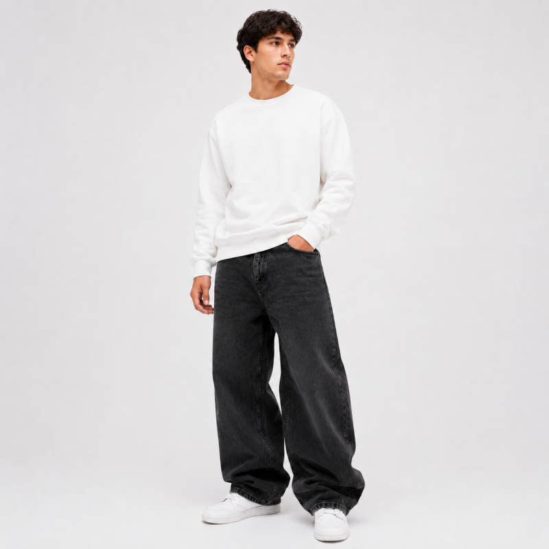 Чоловічі джинси baggy John Lucca широкі прямі streetwear оверсайз із щільного деніму 100% бавовна, 36 Чорний