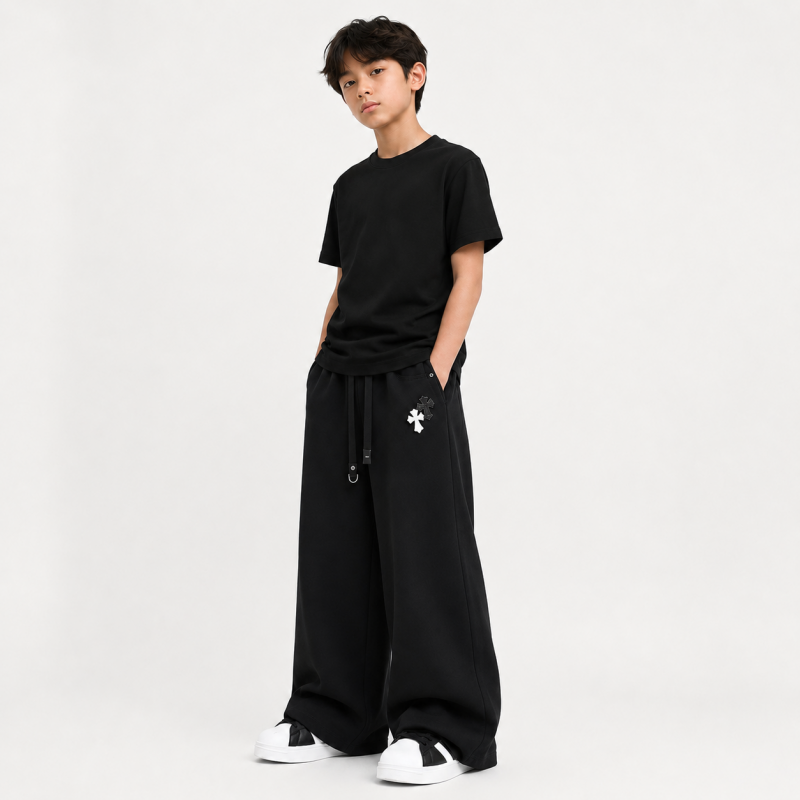 Джинси KDKU баггі для хлопчика 12-17 років — широкі літні джинси з розширенням донизу, Чорний 158
