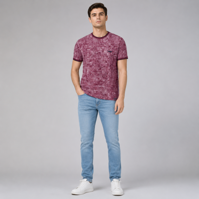 Футболка чоловіча Red-Down 2XL-5XL - великі розміри, 95% бавовна 5% еластан,XXXL,Бордовий