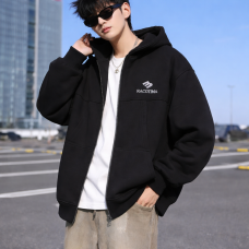 Зип худи для хлопчика oversize підліткове на блискавці щільне з капюшоном JP, Чорний, 146
