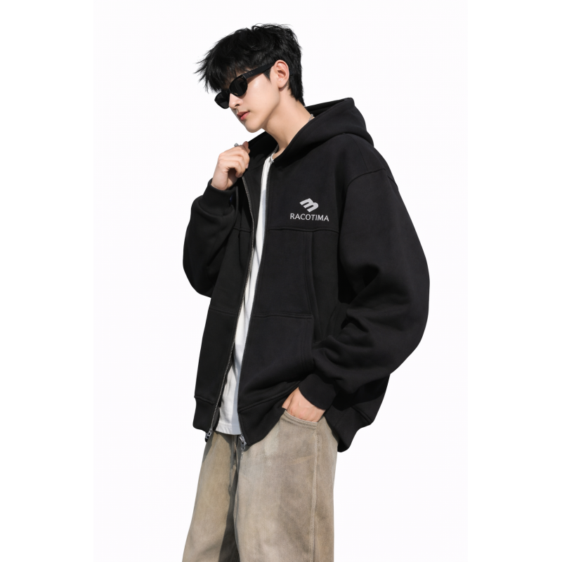 Зип худи для хлопчика oversize підліткове на блискавці щільне з капюшоном JP, Чорний, 152