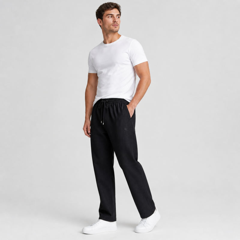 Штани Lonn чоловічі лляні XL-6XL літні рівні на резинці,XXXL, Чорний