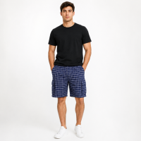 Шорти чоловічі Sport в клітинку 2XL-6XL - літні карго шорти на резинці, Темно-синій, 4XL