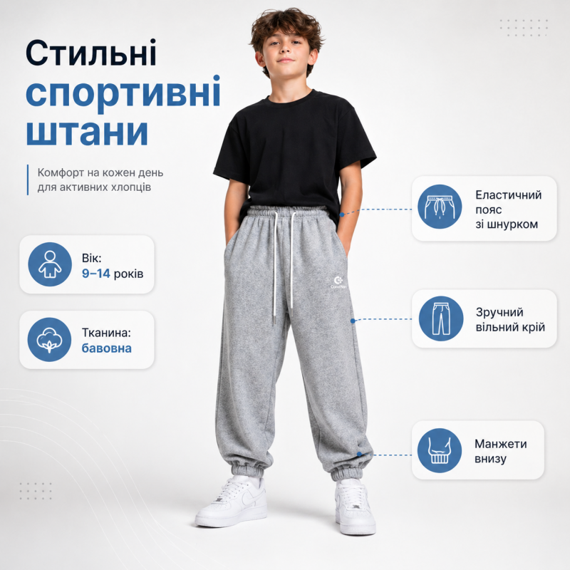 Спортивні штани LF для хлопчика 9-14 років з манжетом підліткові джоггери,Сірий, 140