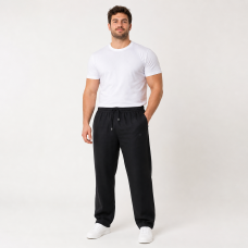 Штани Lonn чоловічі лляні XL-6XL літні рівні на резинці,XXL, Чорний