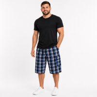 Чоловічі бриджі Sport в клітинку XL-5XL - легкі шорти з карго кишенею,Синій з білою, XL