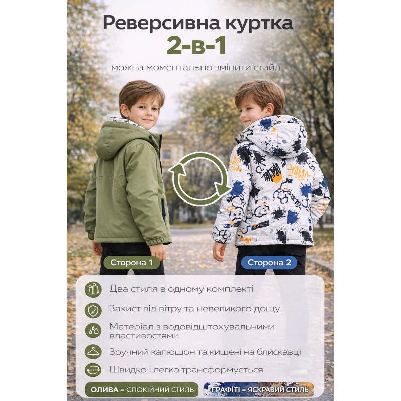 Куртка демісезонна двостороння Happy House для хлопчика 5-14 років легка водонепроникна ветровка дитяча,Зелений, 122-128