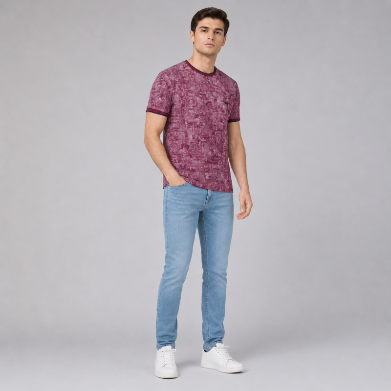 Футболка чоловіча Red-Down 2XL-5XL - великі розміри, 95% бавовна 5% еластан, 5XL, Бордовий