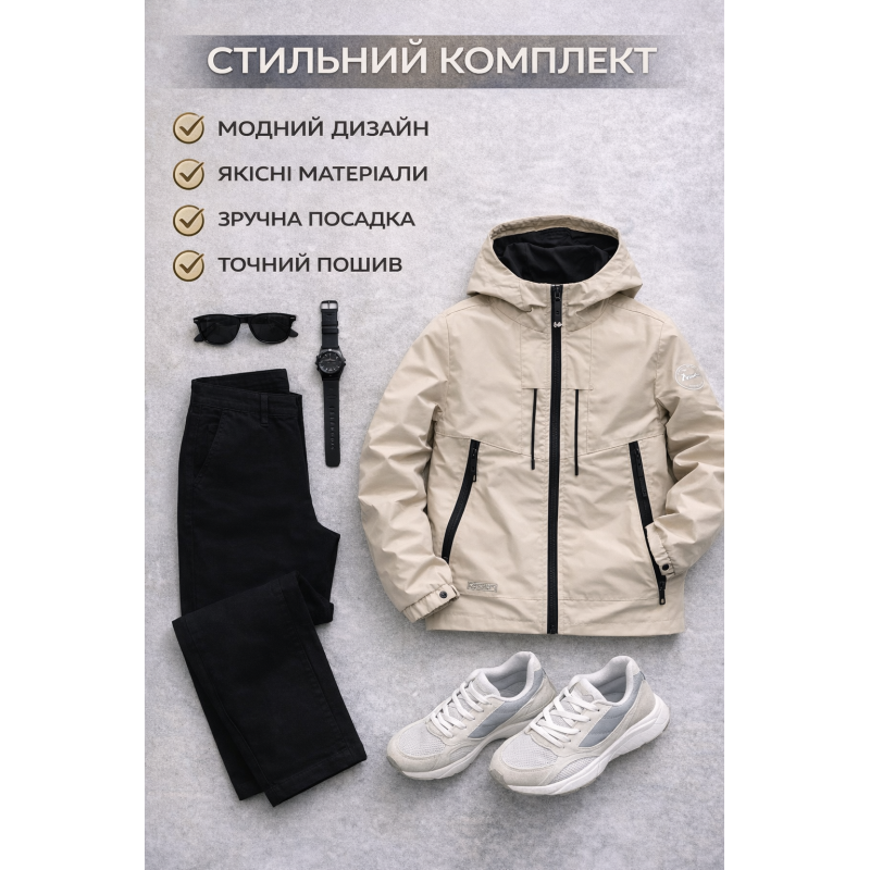 Куртка ветровка Happy House для хлопчика демісезонна дитяча з капюшоном,Бежевий, 158