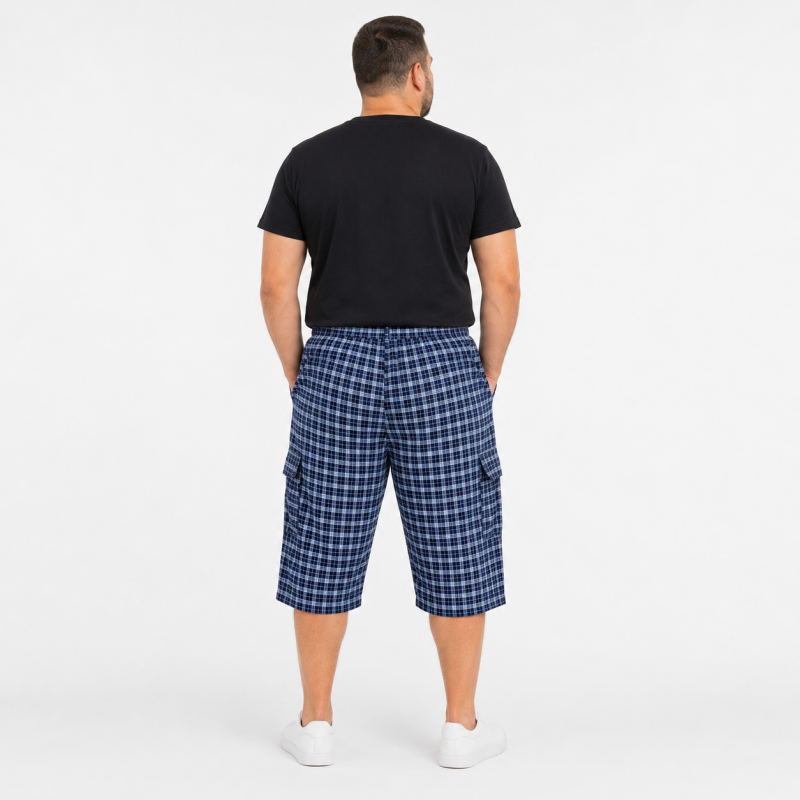 Бриджі чоловічі Sport великі розміри 2XL-6XL карго в клітинку, Синій з блакитним, XXL