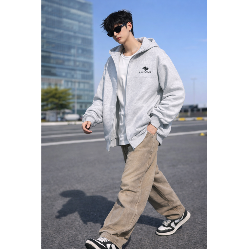 Зип худи для хлопчика oversize підліткове на блискавці щільне з капюшоном JP, Світло-сірий, 140