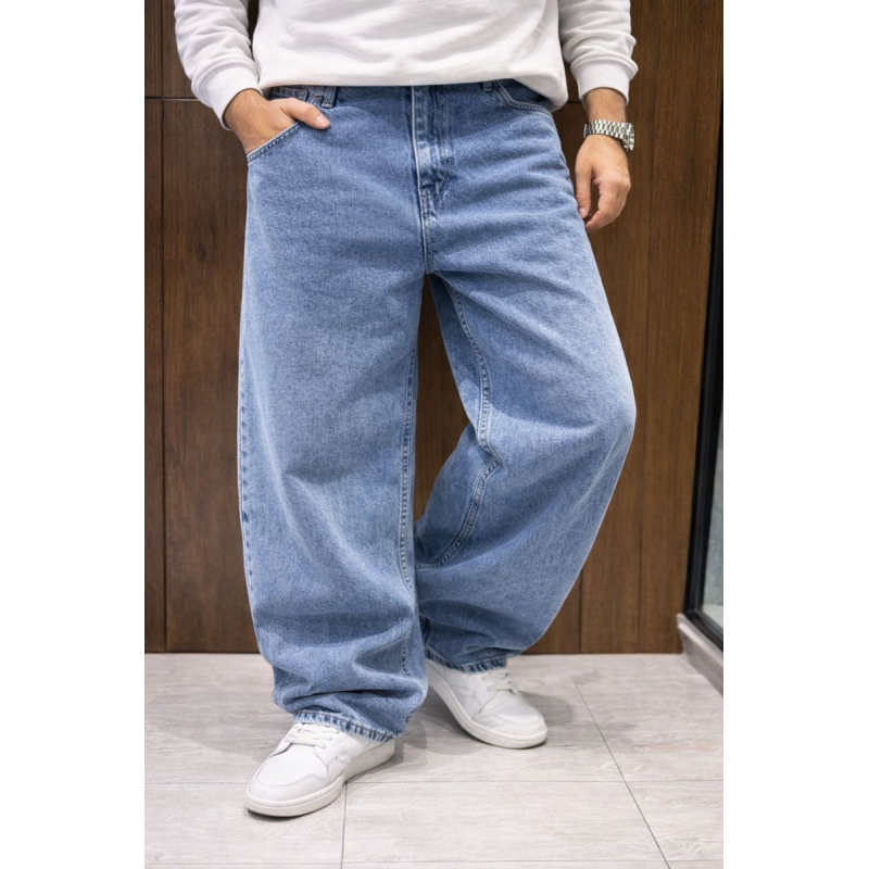 Чоловічі джинси baggy John Lucca широкі прямі streetwear оверсайз із щільного деніму 100% бавовна,36 Синій