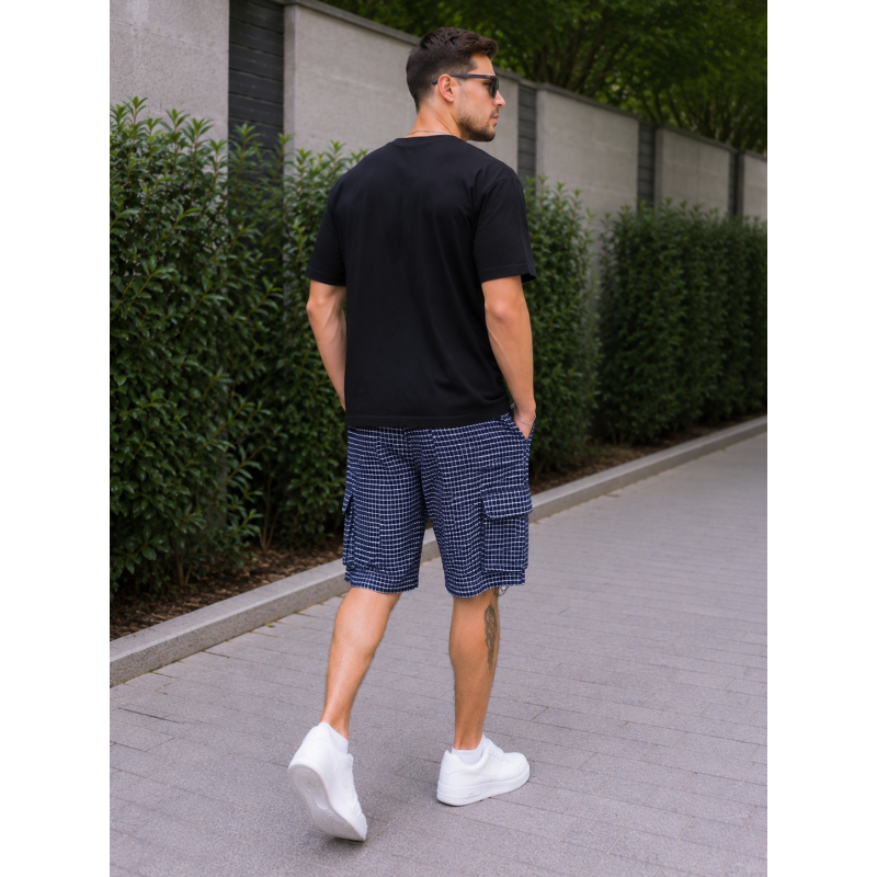 Шорти чоловічі Sport в клітинку 2XL-6XL - літні карго шорти на резинці,Синій, 6XL