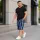 Чоловічі бриджі Sport в клітинку XL-5XL - легкі шорти з карго кишенею,Синій з білою, 5XL