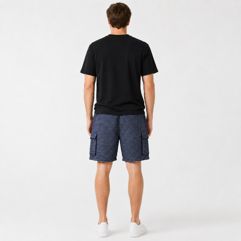 Шорти чоловічі Sport в клітинку 2XL-6XL - літні карго шорти на резинці,Синій, 4XL