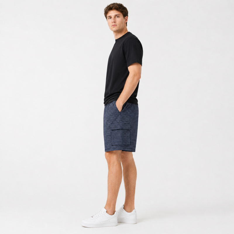 Шорти чоловічі Sport в клітинку 2XL-6XL — літні карго шорти на резинці,Синій, XXL