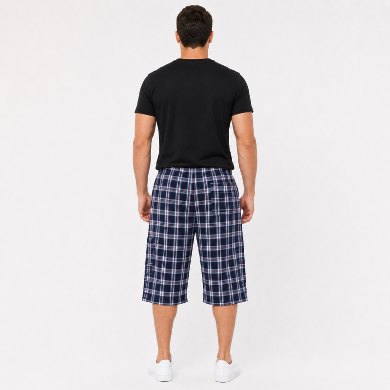 Чоловічі бриджі Sport в клітинку XL-5XL - легкі шорти з карго кишенею,Синій з червоним, 5XL