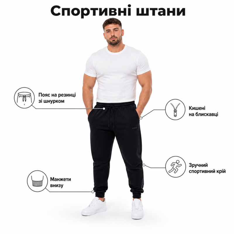 Спортивні штани CRAMP чоловічі 6XL-10XL батал на манжетах, 7XL, Чорний