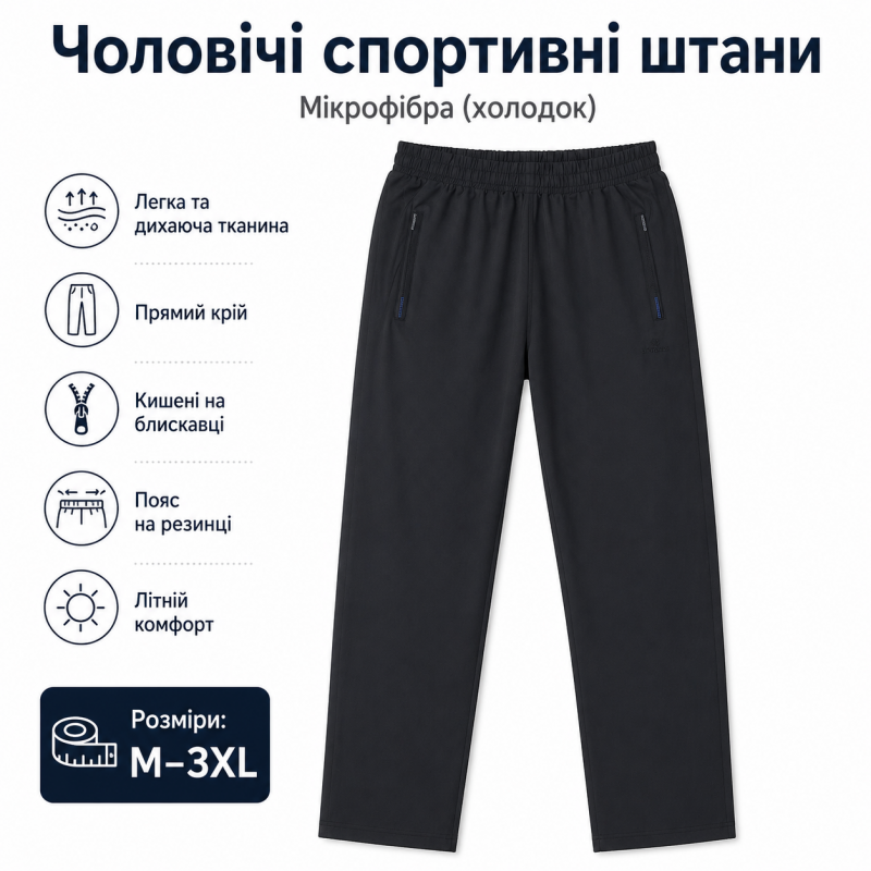 Літні спортивні штани Shooter чоловічі M-XXXL мікрофібра холодок,M, Чорний