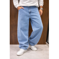 Чоловічі джинси baggy John Lucca широкі прямі streetwear оверсайз із щільного деніму 100% бавовна,32 Блакитний